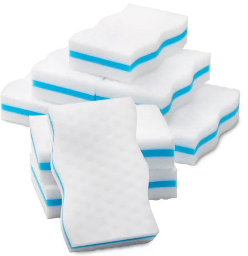 Vista 2 de Paquete de 20 esponjas mágicas de limpieza con forma de onda extra duraderas de tres capas, espuma de melamina multifuncional para cocina, baño