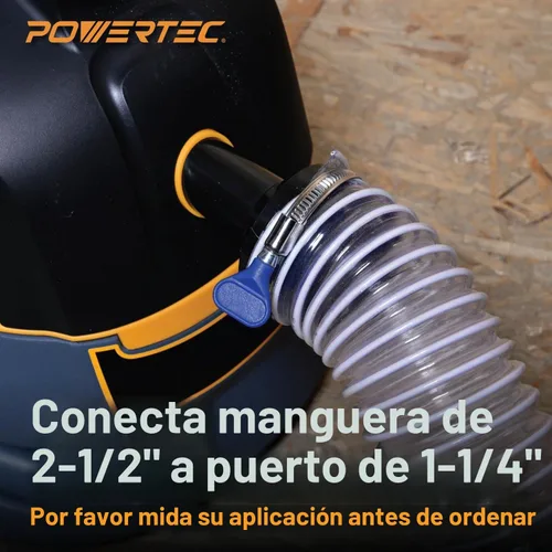 Vista 2 de POWERTEC 70140 Reductor de manguera de 2-1/2" a 1-1/4" - Unidad de conversión para accesorios de recolección de polvo, color negro