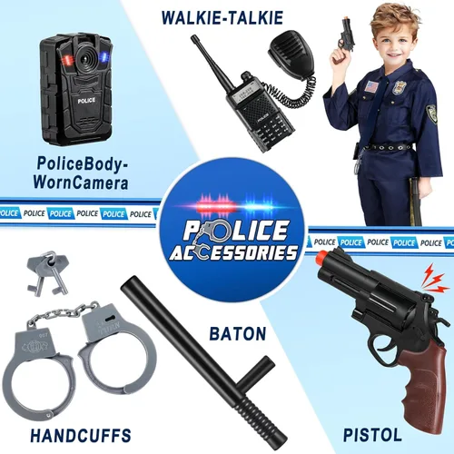 Vista 5 de Joycover Disfraz de oficial de policía para niños, disfraz de policía de lujo para niños con accesorios, disfraces de Halloween para niños y niñas