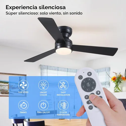 Vista 4 de Asyko Ventiladores de Techo con Luces, Ventilador de Techo de Perfil Bajo de 46" con Luz y Control Remoto, Montaje al Ras, Reversible, Regulable