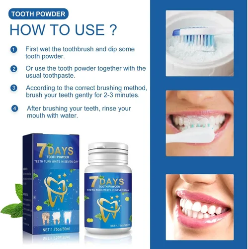 Vista 8 de Blanqueador de dientes en polvo, polvo de dientes de bicarbonato de sodio, sabor refrescante de menta, blanqueador de dientes eficaz, eliminación