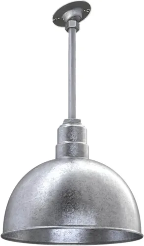 Vista 79 de Steel Lighting Co. Colgante de cuenco rosa Lámpara montada en el techo Cúpula de 15 pulgadas vástago de 12 pulgadas Estilo granero de acero