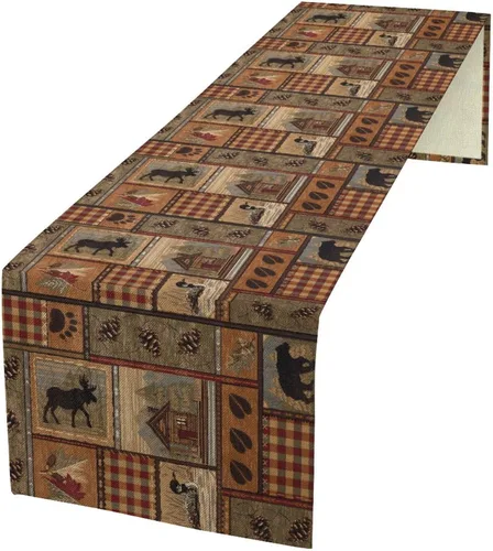 Vista 15 de Camino de mesa de estilo rústico retro, decoración de mesa de cocina, sala de estar, comedor, para el hogar, con diseño de osos, alces, ciervos