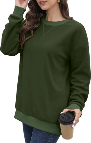 Vista 3 de Sudaderas para mujer, cuello redondo, ajuste holgado, camisetas de manga larga para mujer