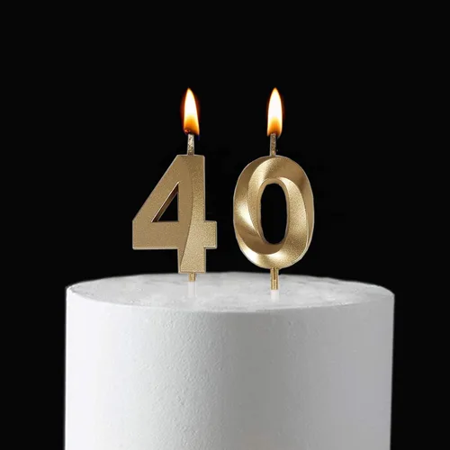 Vista 3 de Bailym Velas de cumpleaños número 40, decoración dorada para tartas de cumpleaños y decoración de fiestas