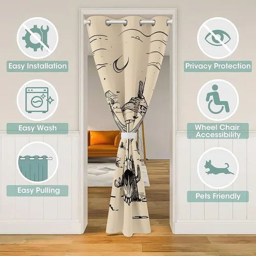 Vista 3 de jejeloiu Cow Skull Door Curtain for Doorway Privacy 34x80 Inch 1 Panel Kids Longhorn Skull Closet Cover for Boys Girls Teens Western Desert Room
