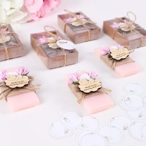 Vista 7 de Paquete de 10 decoraciones para baby shower de Happy Times Favors, regalos para baby shower, jabón mini vegano personalizado hecho a mano con aroma