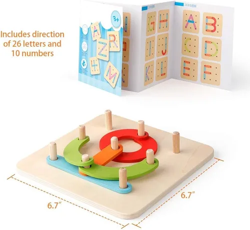 Vista 5 de Coogam Rompecabezas de madera con números y letras de construcción, bloques de apilamiento educativo, juego de juguetes con forma clasificadora