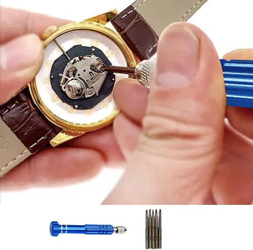 Vista 5 de Kit de reparación profesional de relojes, abridor de caja trasera de reloj ajustable con juegos de destornilladores de precisión 5 en 1, llave de 3