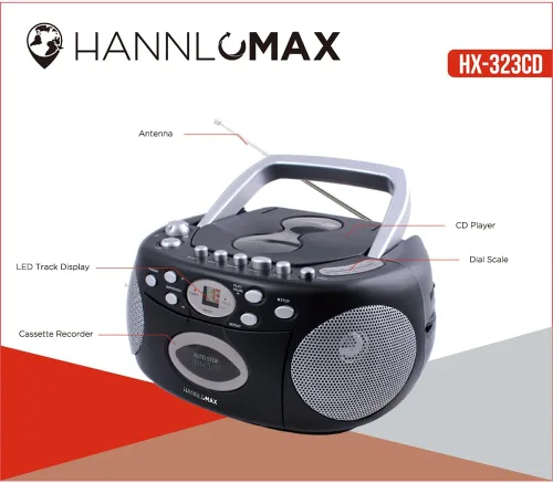 Vista 2 de HANNLOMAX HX-323CD Reproductor de CD portátil, radio AM/FM, grabadora de cassette, grabaciones de CD o radio, conector para auriculares, fuente