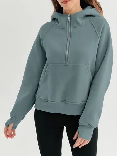 Vista 6 de AUTOMET Sudaderas con media cremallera, sudaderas cortas de forro polar para mujer, suéteres con cremallera de un cuarto, trajes de otoño, ropa