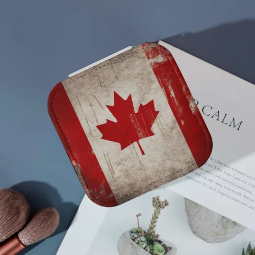 Vista 4 de Retro Canada Flag Jewelry Box for Women PU Leather Jewelry Organizer Storage Case with Zipper Mini Travel Jewelry Case Portable Jewelry Storage Box