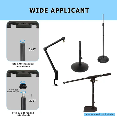 Vista 5 de Soporte de micrófono múltiple para soporte de micrófono, organizador de micrófono múltiple y pantalla para micrófonos con cable e inalámbricos
