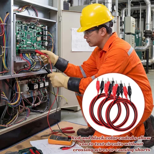 Vista 6 de EBOOT 4 pinzas de cocodrilo eléctricas, cables de prueba de 40 pulgadas con clips de cocodrilo, cables de puente de doble extremo para pruebas