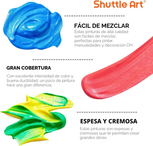 Vista 5 de Conjunto de pintura acrílica de cambio de color Shuttle Art, 16 colores camaleón en botellas (60ml/2oz), pintura acrílica no tóxica para artistas