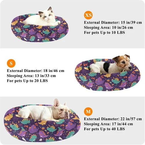 Vista 6 de Pet Dog Bed Calming Anti Anxiety Fluffy Cat Cave Bed for Extra Small Size Pets Sleeping XS Cute Dinosaur Cartoon Halloween Witch Spiders Web
