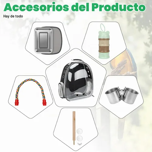 Vista 4 de Rypet - Mochila portadora para pájaros, jaula de viaje para loros con bandeja (negro)