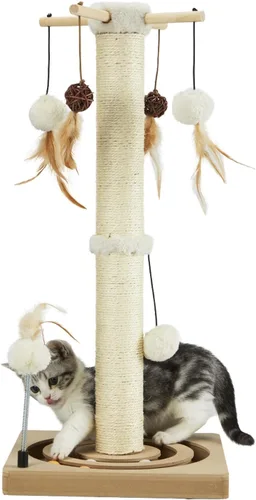 Vista 9 de PEEKAB Poste rascador para gatos de alta calidad, rascadores de sisal con juguetes interactivos de seguimiento, rascador vertical para gatos