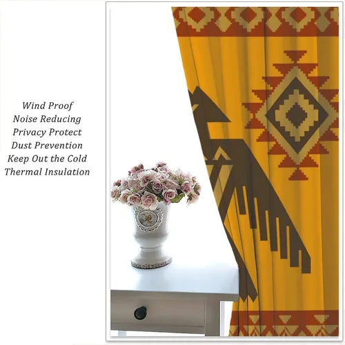 Vista 190 de Cortinas con patrón geométrico tribal, estilo suroeste, azteca, rústico, occidental, nativo americano, opacas, con bolsillo para barra, decoración