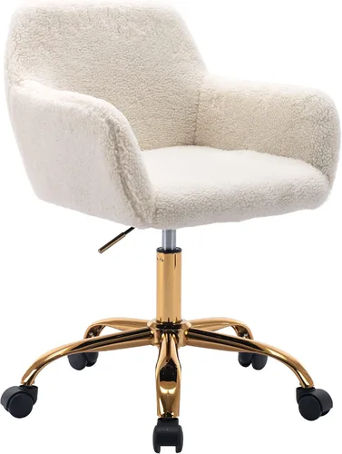Vista 18 de KCC Silla de Tocador de Maquillaje de Tela de Pana, Sillón Giratorio Esponjoso Moderno con Ruedas, Tapizada Mullida de Altura Ajustable para Niñas