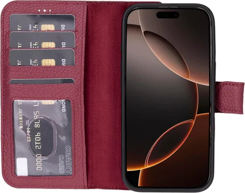 Vista 23 de HARDISTON Funda de piel auténtica hecha a mano compatible con iPhone 11 Pro de 5.8 pulgadas, funda magnética desmontable con tarjeteros - bordes