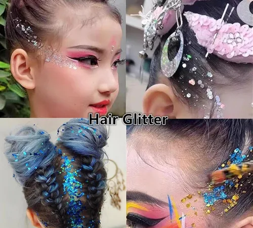 Vista 3 de Go Ho Brillantina azul para rostro y cuerpo, pintura facial azul de Halloween, gel brillante de sirena, lentejuelas gruesas holográficas para ojos
