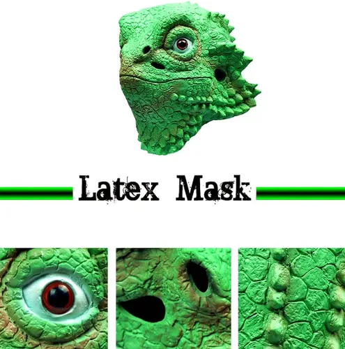 Vista 4 de MAOGUSR Máscara de lagarto para cabeza de animal, disfraz de Halloween, máscara de látex para fiesta, cabeza completa para adultos, color verde