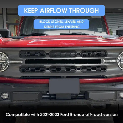 Vista 6 de sukemichi Insertos de parrilla de malla frontal para Ford Bronco Big Bend 2021, 2022, 2023, 2024, 2025, 2026, accesorios exteriores de 2 puertas, 4
