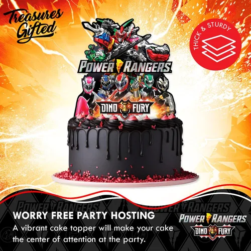 Vista 3 de inchTreasures Gifted - Decoración para tartas con licencia oficial de los Power Rangers, suministros para fiesta de cumpleaños de Power Rangers