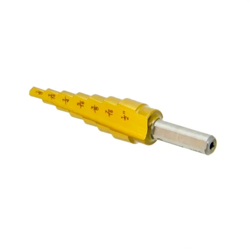 Vista 3 de Juego de brocas escalonadas de acero de alta velocidad de titanio - Broca escalonada Unibit para metal, resistente (1/8 a 1/2 pulgadas)