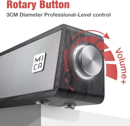 Vista 5 de MICA - Altavoces Bluetooth para computadora, altavoces de PC de madera retro en ángulo, conexión auxiliar de 0.138 in, barra de sonido de Gris