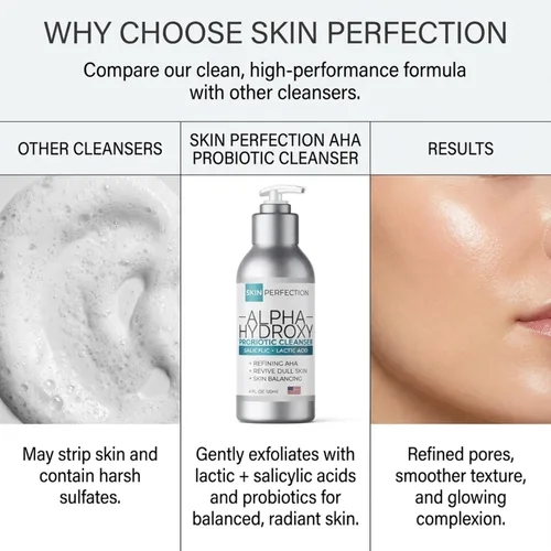Vista 11 de Skin Perfection Limpiador probiótico de ácido alfa hidroxi, gel salicílico láctico, exfoliante, refina los poros grandes, sin parabenos, sin sulfatos