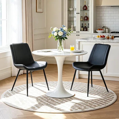 Vista 3 de Vogue Furniture Direct Juego de 2 sillas de comedor modernas, tapizadas de piel sintética, sin brazos, con patas de metal, sillas decorativas
