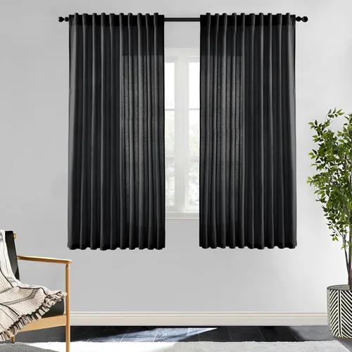 Vista 34 de XTMYI - Cortinas transparentes de 54 pulgadas de largo, juego de 2 paneles para baño, cortinas cortas de lino y algodón con semi privacidad
