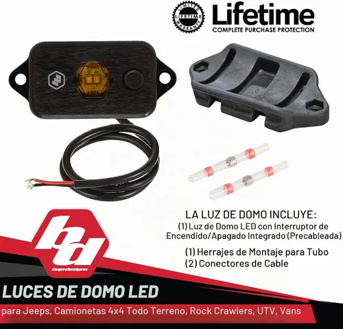 Vista 5 de Baja Designs Luz LED de cúpula con interruptor, luz universal de 12 V, 400 lúmenes, óptica de 180 grados, lente ámbar baja