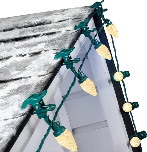 Vista 10 de Luces LED C9 de Navidad para exteriores, 68 pies, 100 luces LED de fresa con 100 abrazaderas de resorte, impermeable, grado comercial, extensible