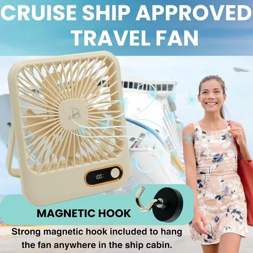 Vista 2 de Nordmoose Ventilador aprobado para cruceros, hasta 16 horas de duración de la batería, recargable por USB, ventilador de viaje alimentado por