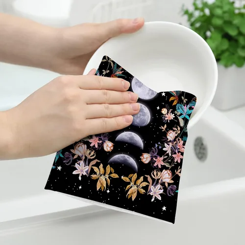 Vista 3 de Toallas de Cocina Bruja Negra Luna Fases de la Luna Boho Floral Botánico Paño de Mano Gótico Bohemio Decoración Floral Regalos 16"x24" Paño