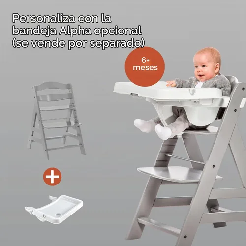 Vista 7 de hauck Alpha+ Grow Along - Trona elevada de madera de haya maciza con asiento ajustable, arnés de seguridad de 5 puntos y barra de parachoques
