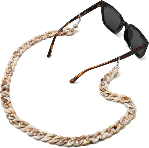 Vista 6 de Cadena para lentes y cubrebocas, para mujer, con clips, collar de acrílico para sujetar lentes de sol