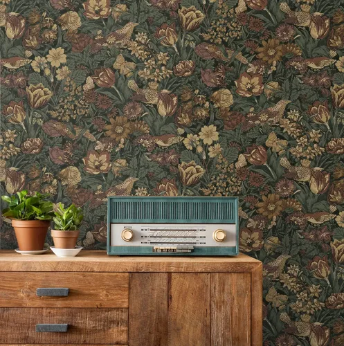 Vista 4 de Seabrook Designs Rollo de papel pintado prepegado floral de caoba y grafito PR11708
