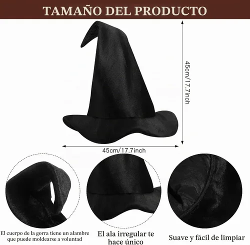 Vista 3 de Boyiee 3 piezas de disfraz de bruja para niños, capa reversible, sombrero de mago, escoba de mago, capa de vampiro para carnaval, Mardi Gras, Día