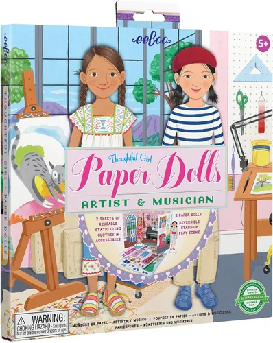 Vista 6 de eeBoo: Juego de muñecas de papel reutilizables de panadero y pintor, permite la creatividad y la imaginación, tablero resistente, para edades de 5