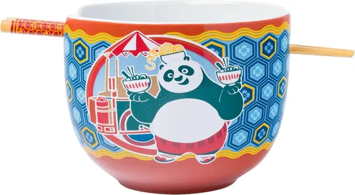 Vista 29 de Silver Buffalo Strawberry Shortcake - Tazón de cerámica vintage para ramen con palillos, apto para microondas, 20 onzas