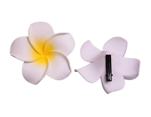 Vista 4 de Pinzas de espuma hawaiana de plumeria para mujer, para novia, boda, playa, tropical, vacaciones, fiesta, decoración para el cabello