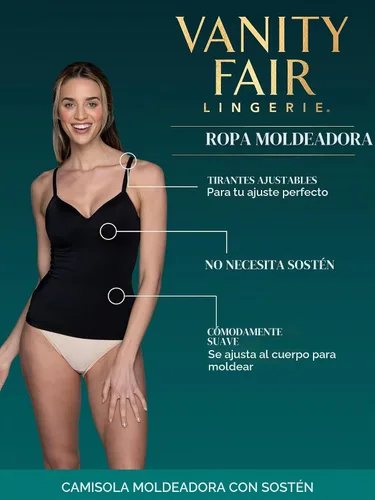 Vista 4 de Vanity Fair Camiseta moldeadora para mujer con brasier integrado, control de barriga, camisola moldeadora para mujer Damasco neutro.