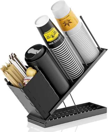 Vista 8 de Dunatou - Soporte para tazas y tapaderas, organizador ajustable para tazas de café, dispensador de 4 compartimentos para tazas de café, dispensador