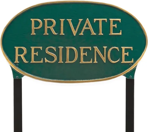 Vista 16 de Montague Metal Products Letrero de residencia privada – Placa de metal ovalada blanca y negra con estaca para césped, 8.5 x 13 pulgadas, letrero