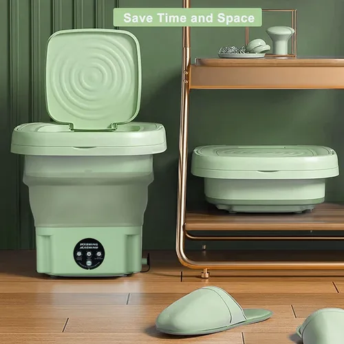 Vista 4 de Lavadora portátil, mini lavadora plegable con cesta de drenaje, lavadora portátil con luz azul y lavado ultrasónico para apartamentos, lavandería