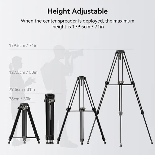 Vista 7 de SMALLRIG AD-80 FreeBlazer Trípode de aluminio resistente de aleación, trípode de video de 71 pulgadas con adaptador de cuenco de 75mm, ajuste